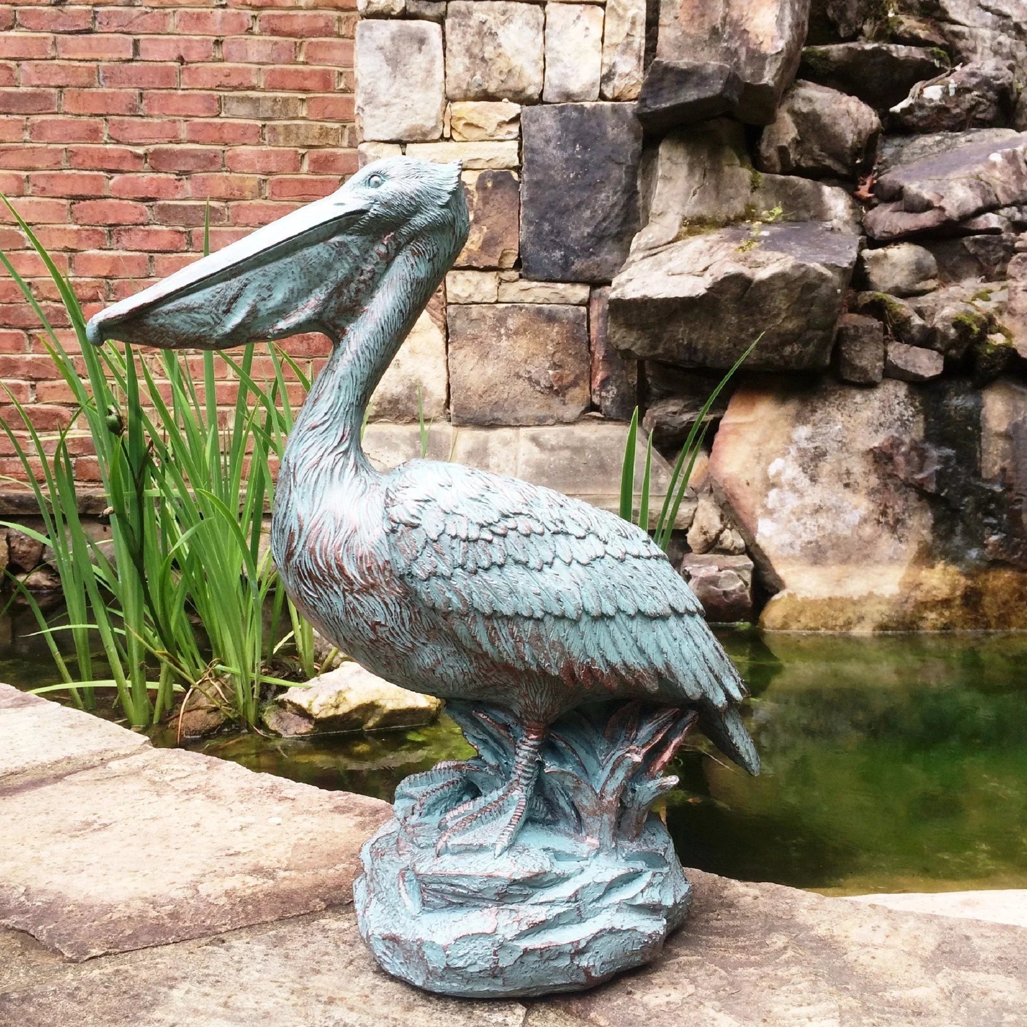 on Beach Rock 20 Bronze Pelican Patina Coastal in. Nautical Homestyles Statue