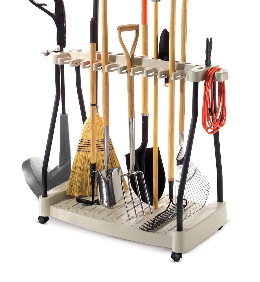 Light 30 Tool Garden Wheels Storage with Lawn and Rack for Taupe Steel Tools, Suncast