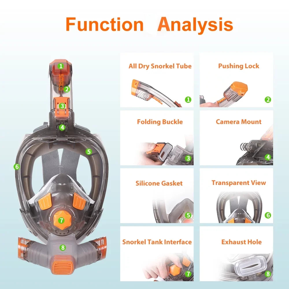 Storage Face Cover with Dry Snorkeling Tube Bag with Full Anti-Leak Anti-fog Snorkel Face Snorkel Mount Foldable Cover
