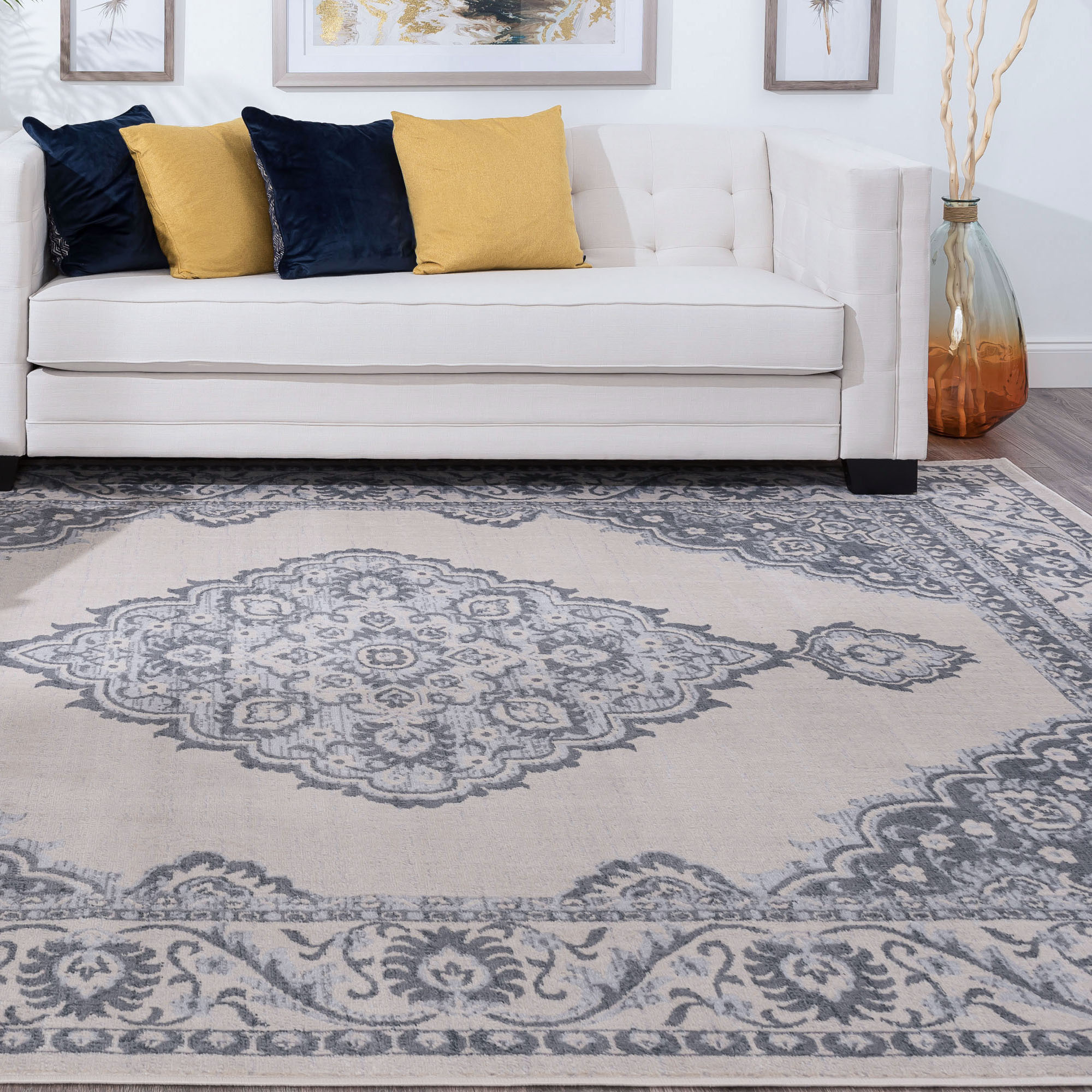 Madison 7' Traditional Tayse Rectangle Garlands x MDN3841 Dark 5' Medallion Rug Area Gray
