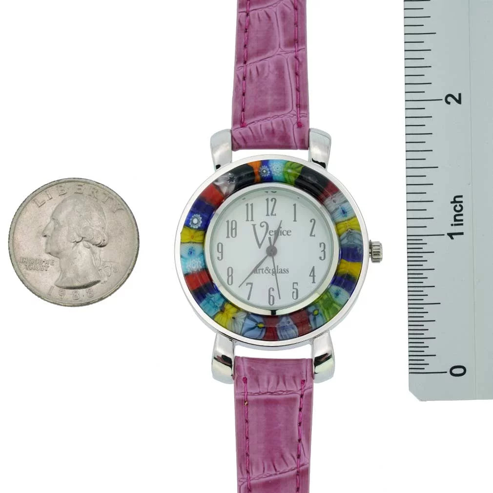 Murano With Serena Band Millefiori GlassOfVenice Leather Watch Purple -