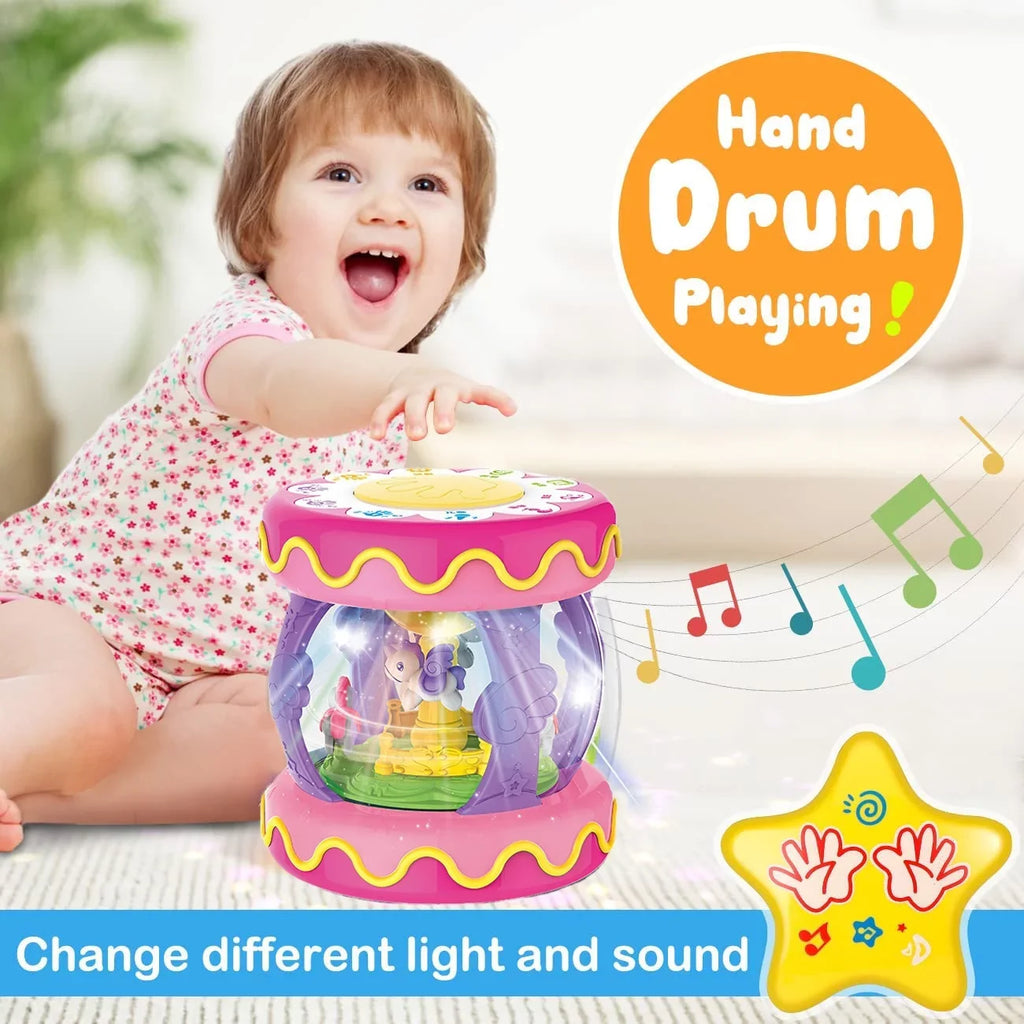 Old 1 up Drum Toys Months, Rotating Gift Girls, Baby Light Year for Toddler Year Toys 1 for Old Toys 6-12 Musical