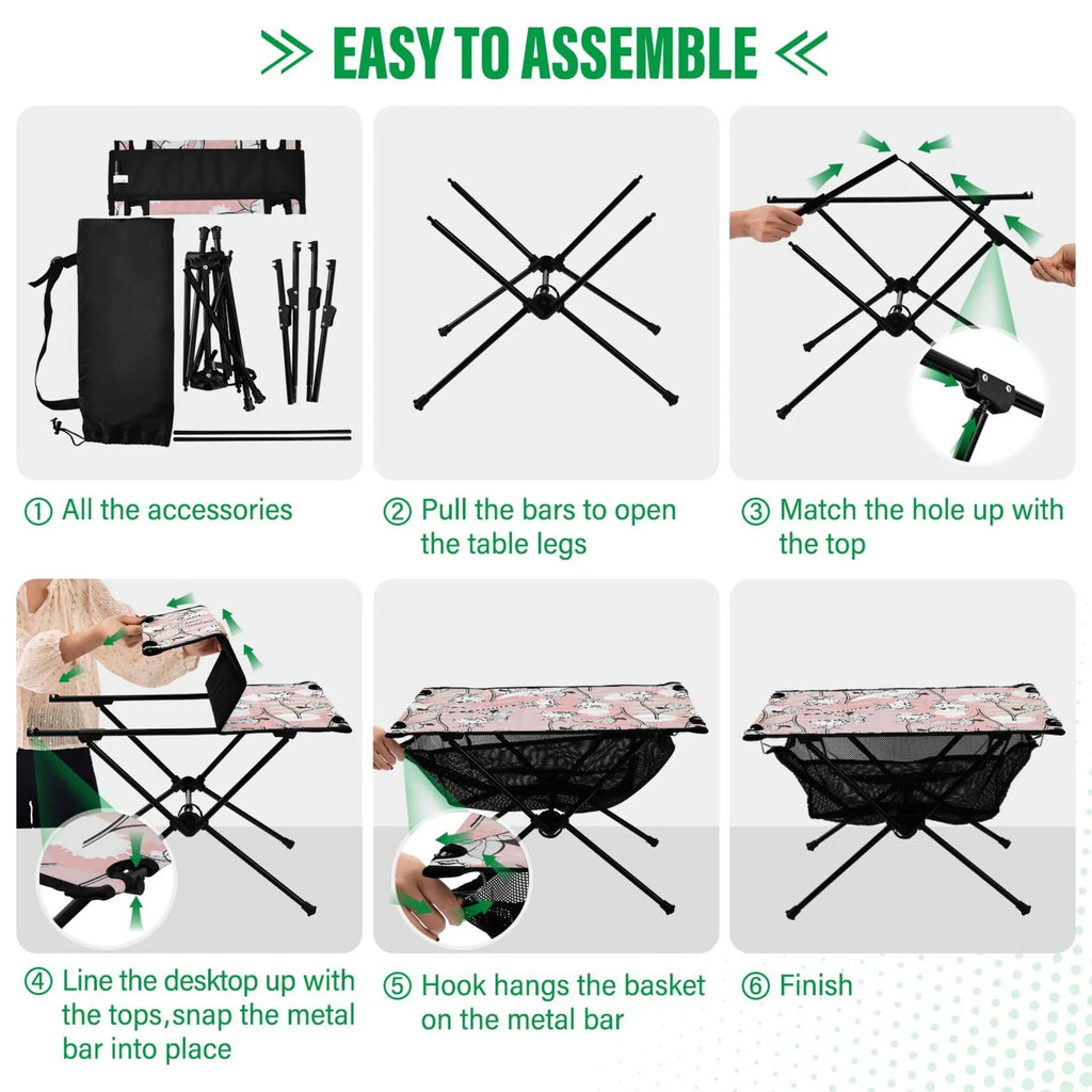 Compact Bag Portable Table Outdoor Abstract Storage Fishing with Travel Beach for Table Table Roses Folding Camping Flowers BBQ Picnic