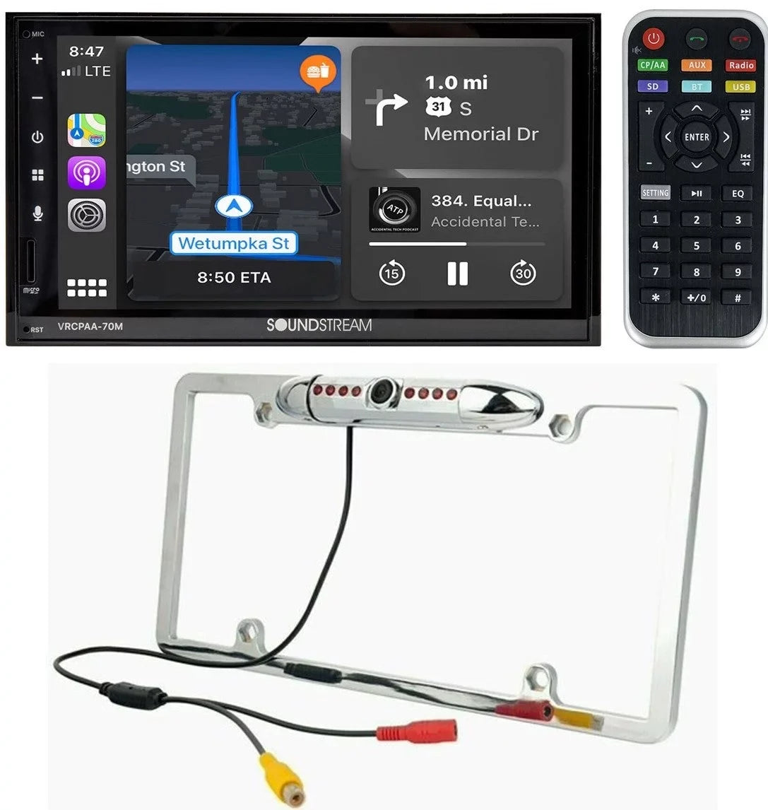 Android DIN Soundstream VRCPAA-70M Apple +Camera Silver & CarPlay 7" Double Bluetooth