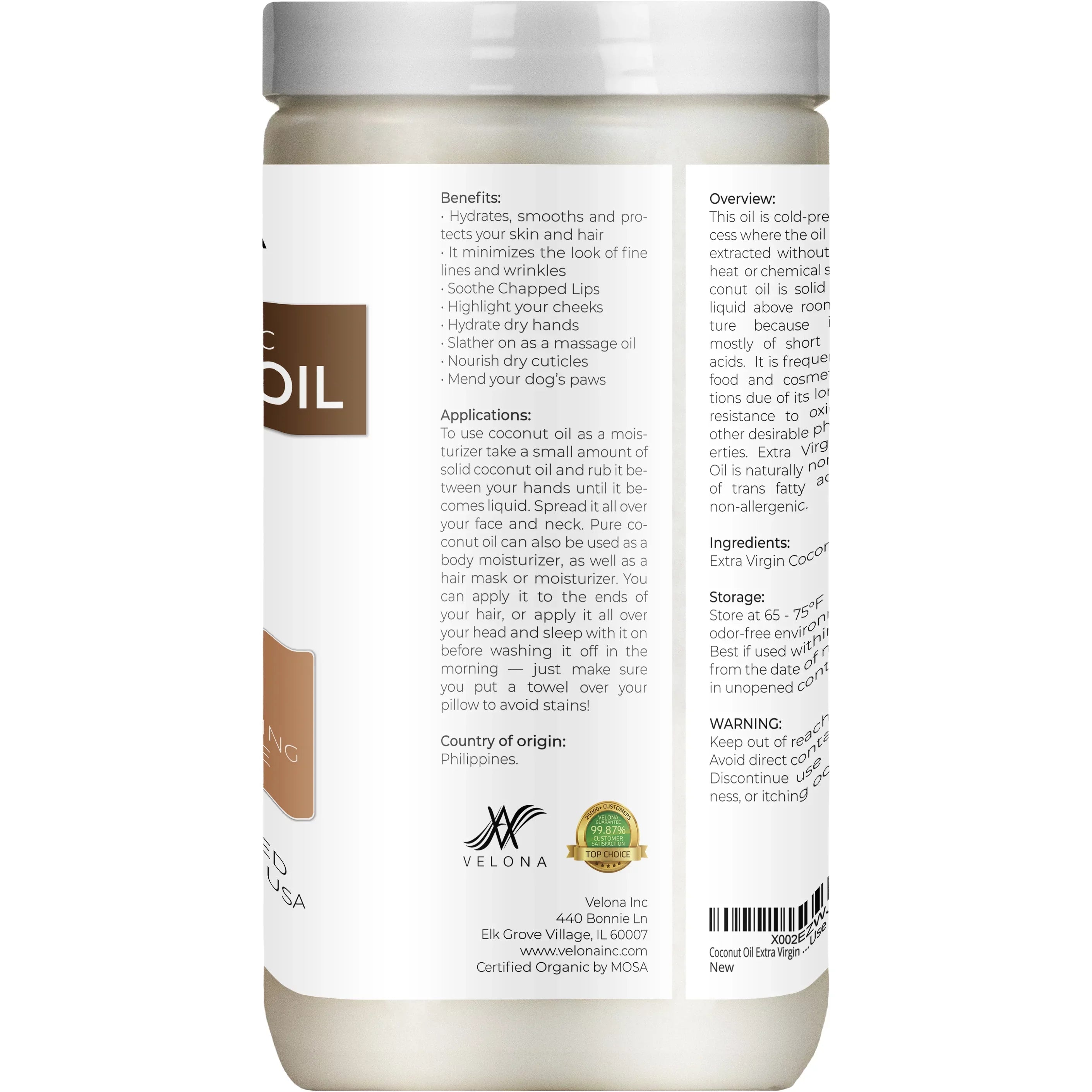 Skin, jar oz 64 Virgin Food Pressed Virgin, Organic Face, | Care | Cold Oil USDA Hair in - Enjoy - Today Extra Use Extra | Certified Cosmetic Grade | Velona Body, | Coconut Results and