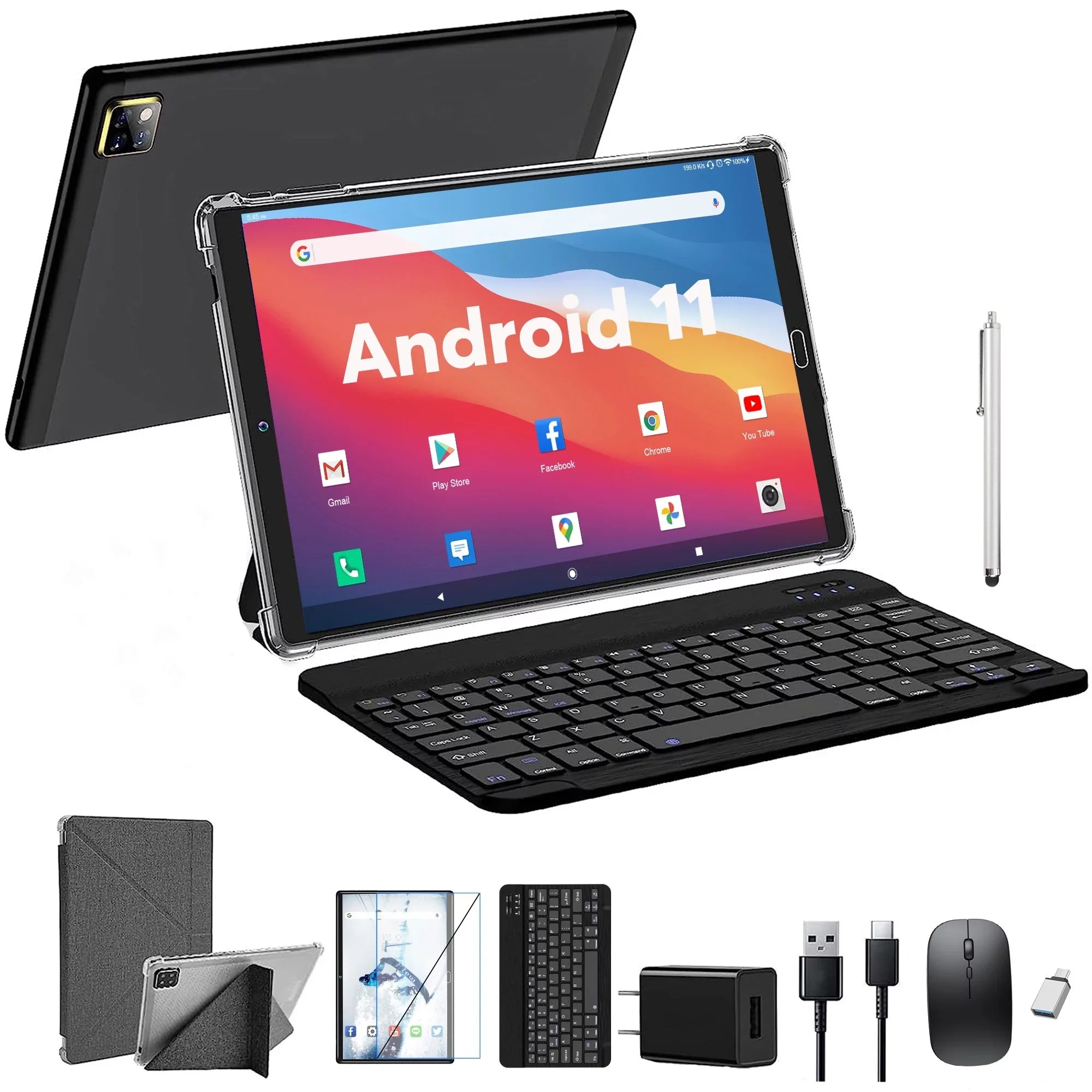 Tablet Expand, 11 Certified,Black 128GB 5G/2.4G Wi-Fi, with RAM Tablets Android ROM HD Keyboard, inch PC 4GB Tablet IPS 6000mAh 64GB Display, Case,Mouse,GMS 10 with