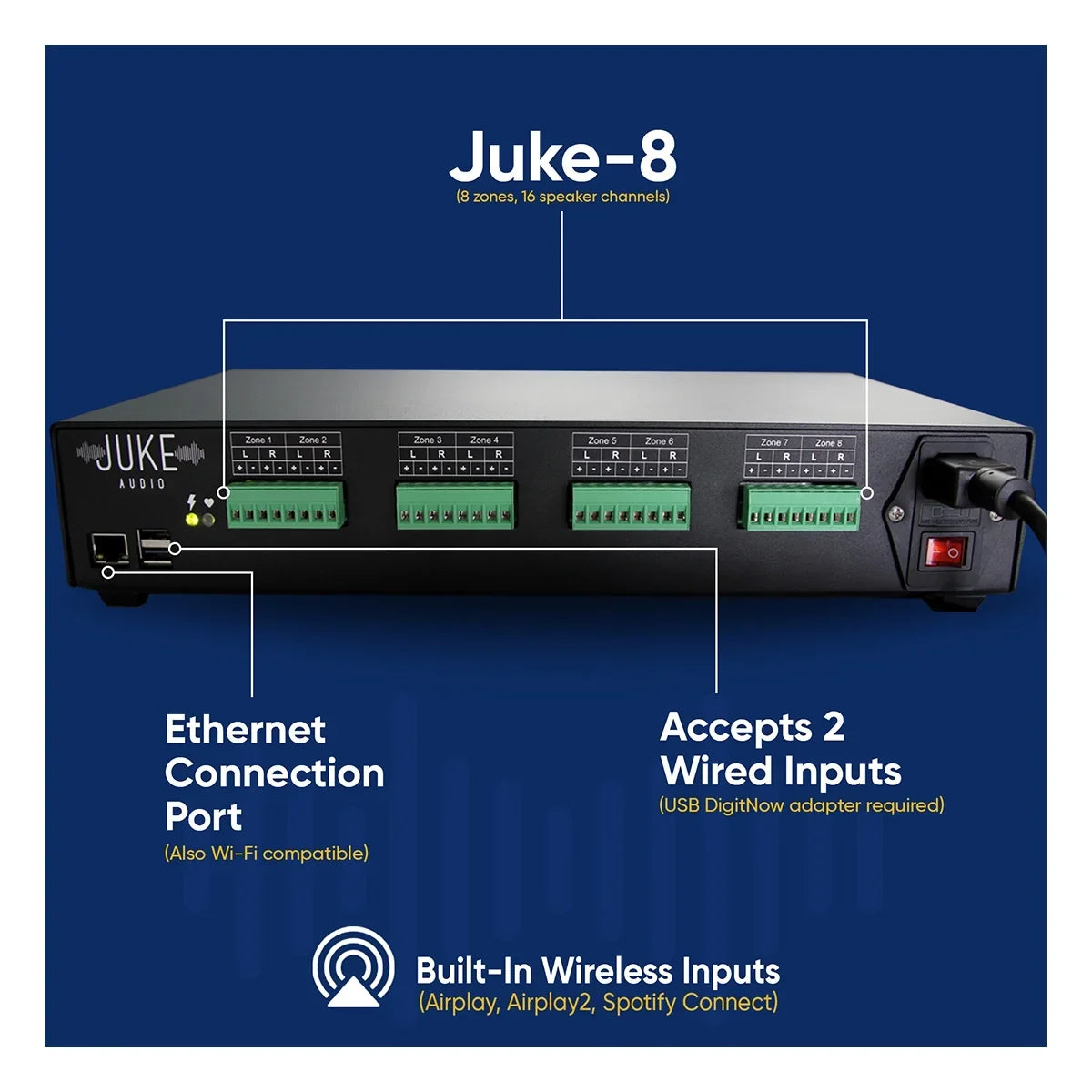 & Amplifier Connect, 8 Audio Juke-8 DLNA Airplay Multi-Room Spotify Juke Zone 2, with Audio