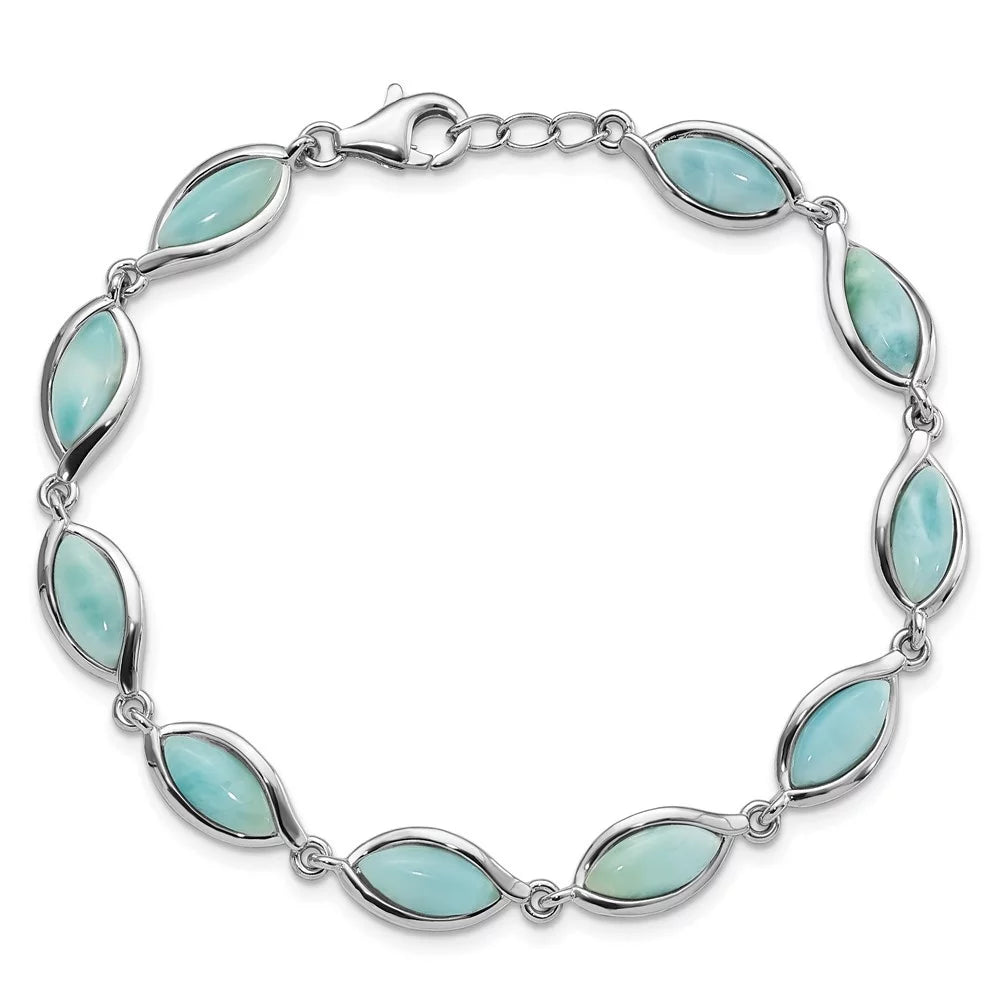 Women 8inch Auriga 925 for Larimar Plated Bracelet Shape Silver Marquise Sterling