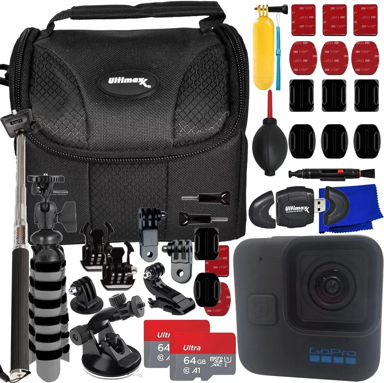 Monopod Mega Tripod Kit HERO11 Accessory GoPro Bundle 64GB 11 w Black Hero Mini