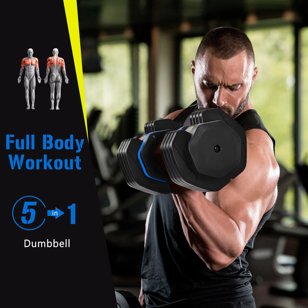 Dumbbell Handle Workout 55lb Set for with with Fast Turning by Full Dumbbell of - Body Anti-Slip x2 Weight Tray, Exercise 2 Fitness Suitable Dumbbell Adjust Adjustable Handle,