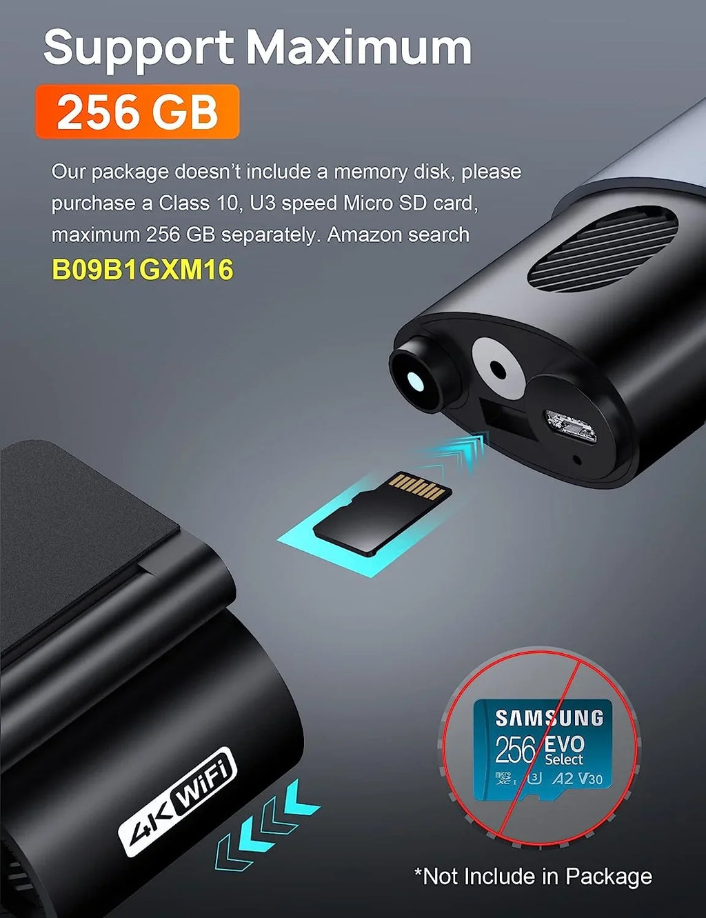 Front 24 navycrest Cam Cars, 4K 2160P App, Mode, WiFi 256GB for Night Dash Recording, Max Hours Support A3 Recorder G-Sensor, Parking Vision, Camera with Loop
