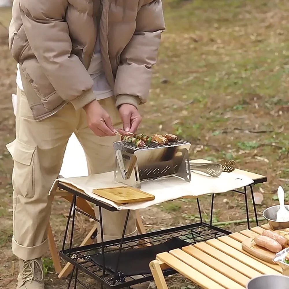 Camping Stove with Outdoor Folding Portable Grill Cooking Steel Burning Wood Backpacking Stainless Stove Plate