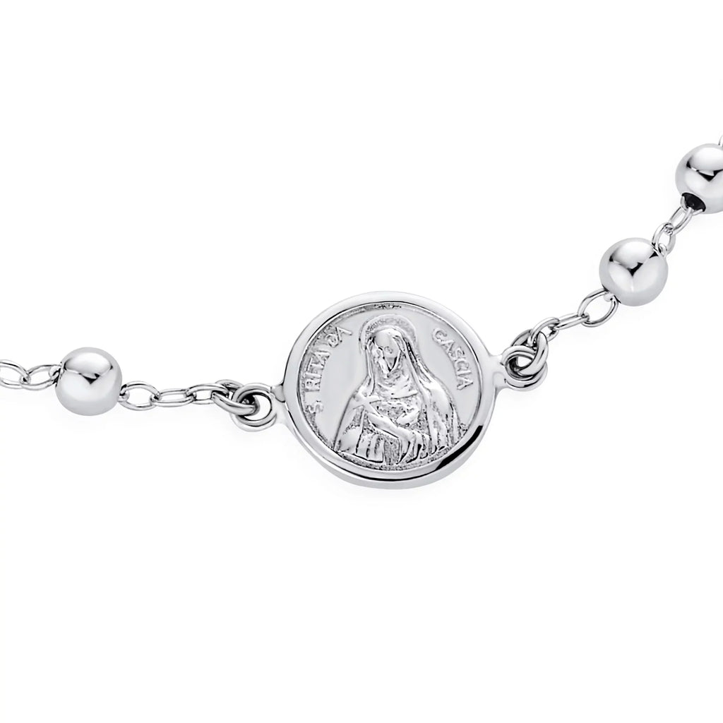 Sterling Virgin Medal Mary Rosary Beads Jewelry Bracelet Prayer Bling Cross Silver