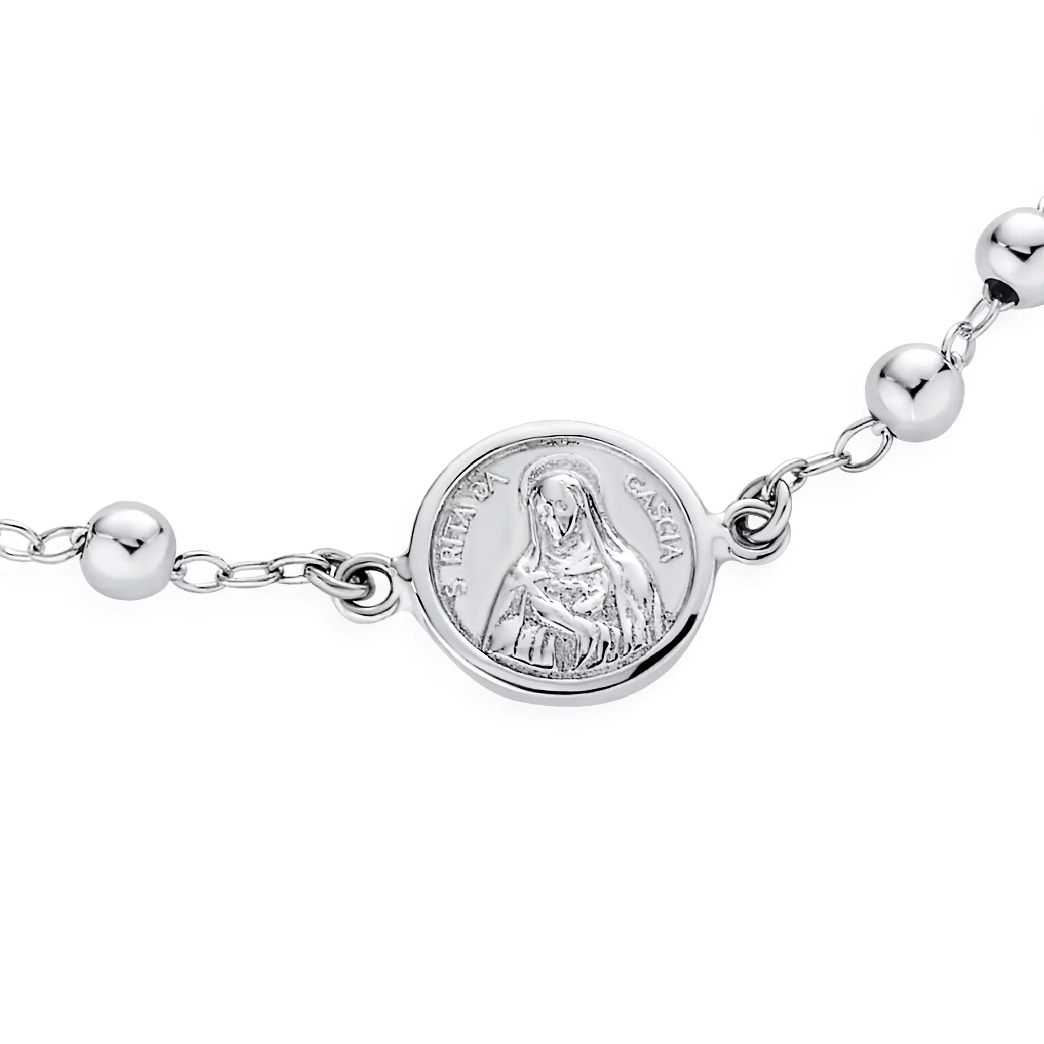 Sterling Virgin Medal Mary Rosary Beads Jewelry Bracelet Prayer Bling Cross Silver