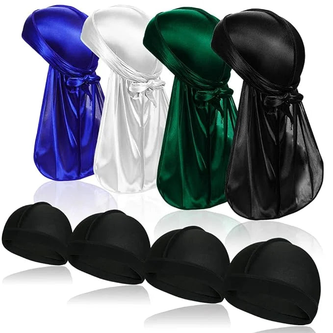 Silk Perfect Pcs Men Waves 4 Durag for ASKNOTO Headwraps Pcs with Silky 360 4 and Long Cap Tail Wave