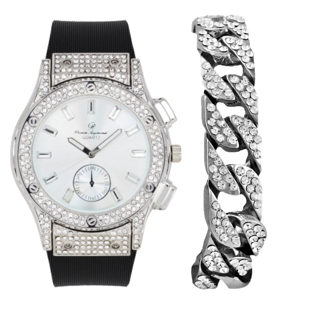 Jewerly Bracelet, SLV) & Ring Lit! Bling ASIN: Hop Bling-ed It's - w/Cuban SB & B0CHF5CL34 Kite Earrings Set Out Chain Watch Hip GJM13 ST10311 (8,