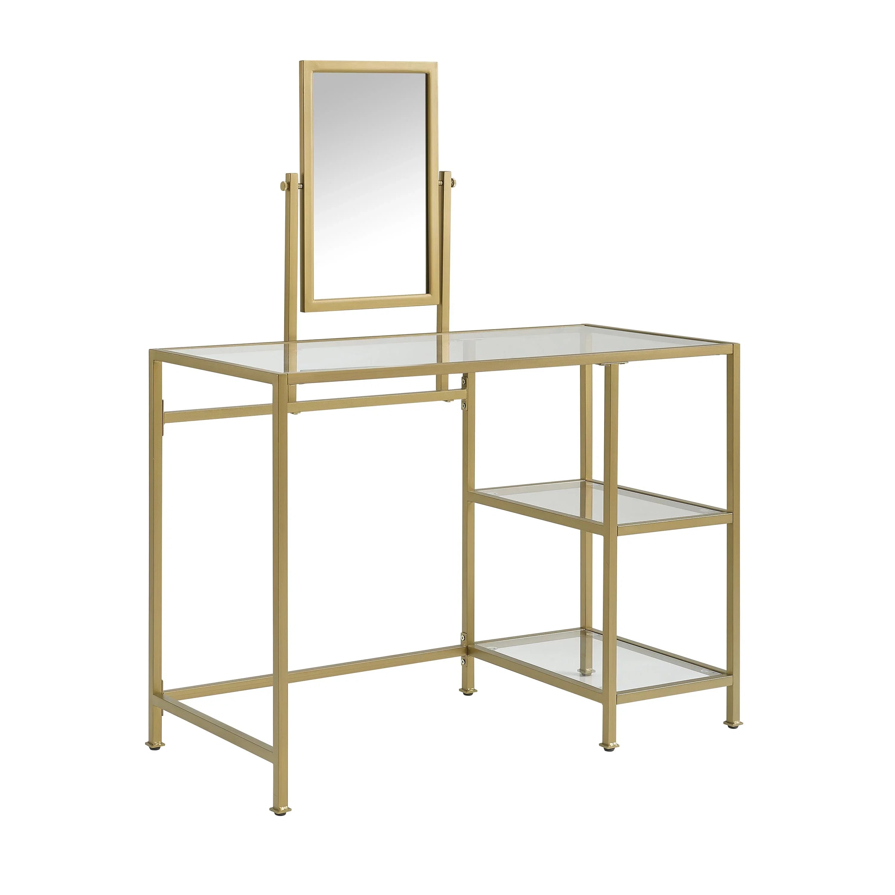 Desk/Mirror Aimee Crosley Soft Vanity Tempered 2-Piece Gold Furniture in Glass