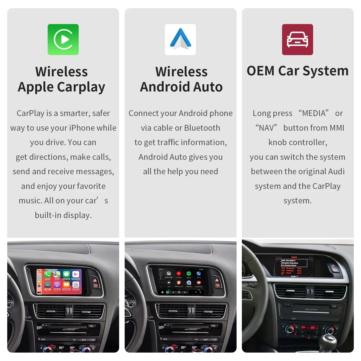 for 2008-2015 Retrofit RS4 Audi Q5 Kit,Mirrorlink,Siri,Navigation,YouTube,Original Wireless 3GMMI Ninetom A4 Support Auto Carplay Control,Camera Android A5 S5 S4 System,Carplay RS5