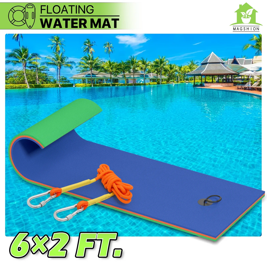 for Pool Water Tear-Resistant 3-Layer Lake Water Outdoor Pad, Mat, XPE Foam Water Recreation Lily Blue Ocean Mat River 6x2ft Float Activities, Pad Magshion Floating Floating