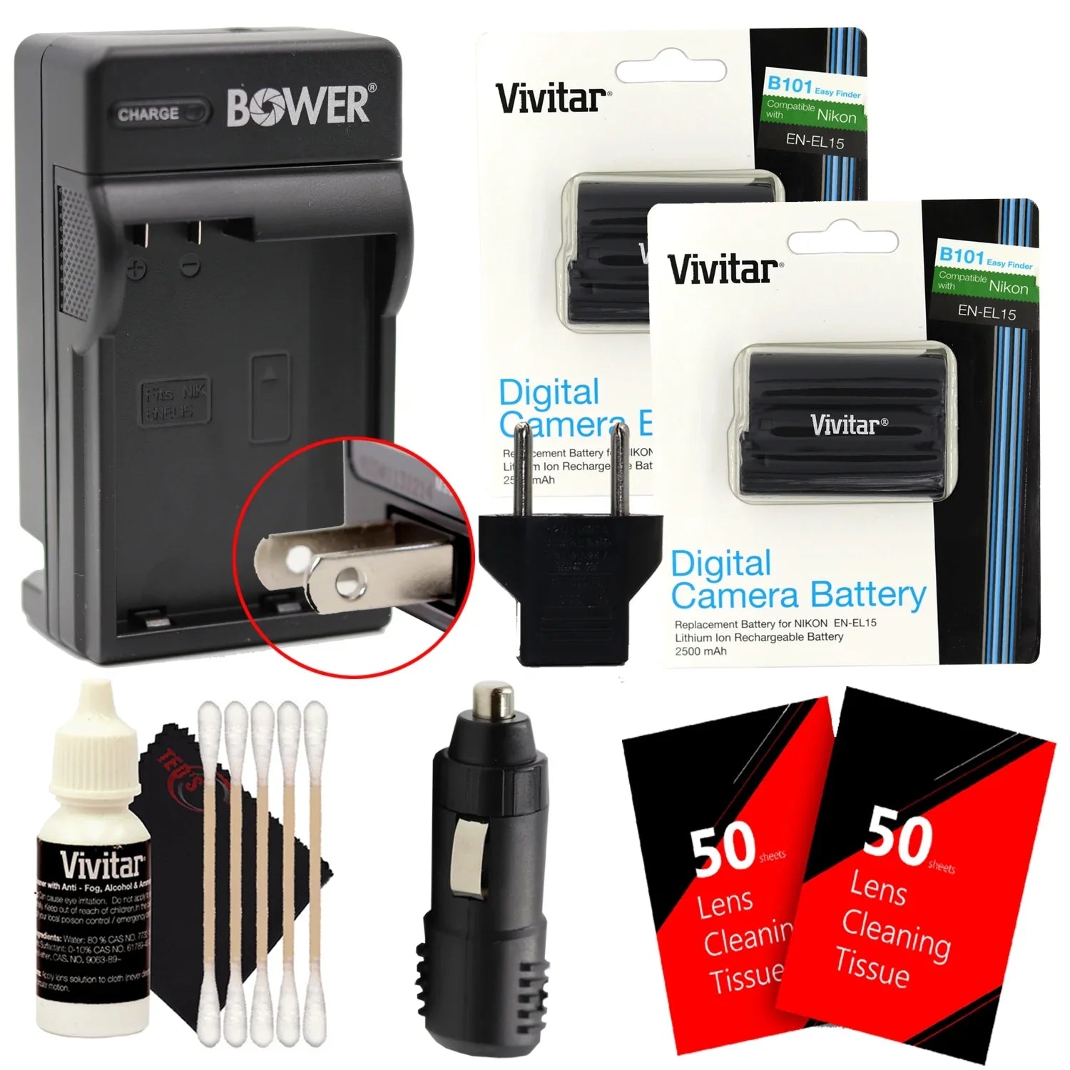 Battery Nikon D7000 for D810 + D7100 D7500 Charger 2x Vivitar D610 D7200 D750 EN-EL15