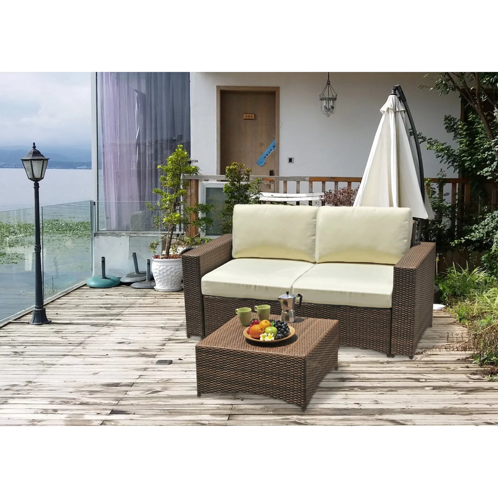 3 Patio Brown Shine Dark Set in Studio W Modular Unlimited Loveseat Piece