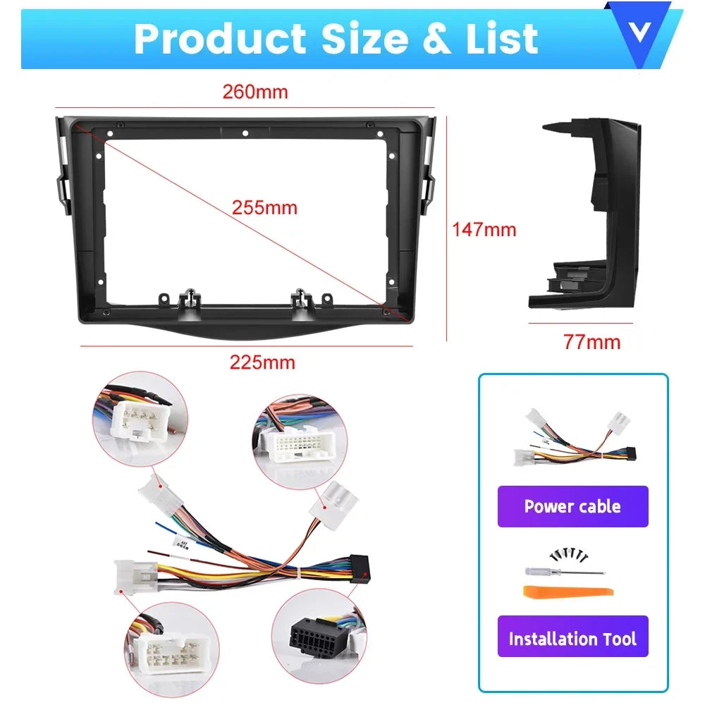 Car 2007-2012 WIFI Radio Carplay Android 12 Touchscreen 2+32G Auto Stereo HD Cable, Wireless Podofo GPS USB AHD 1080P 9'' Toyota Camera Bluetooth Android for RAV4 Hifi FM Mirror Backup Link