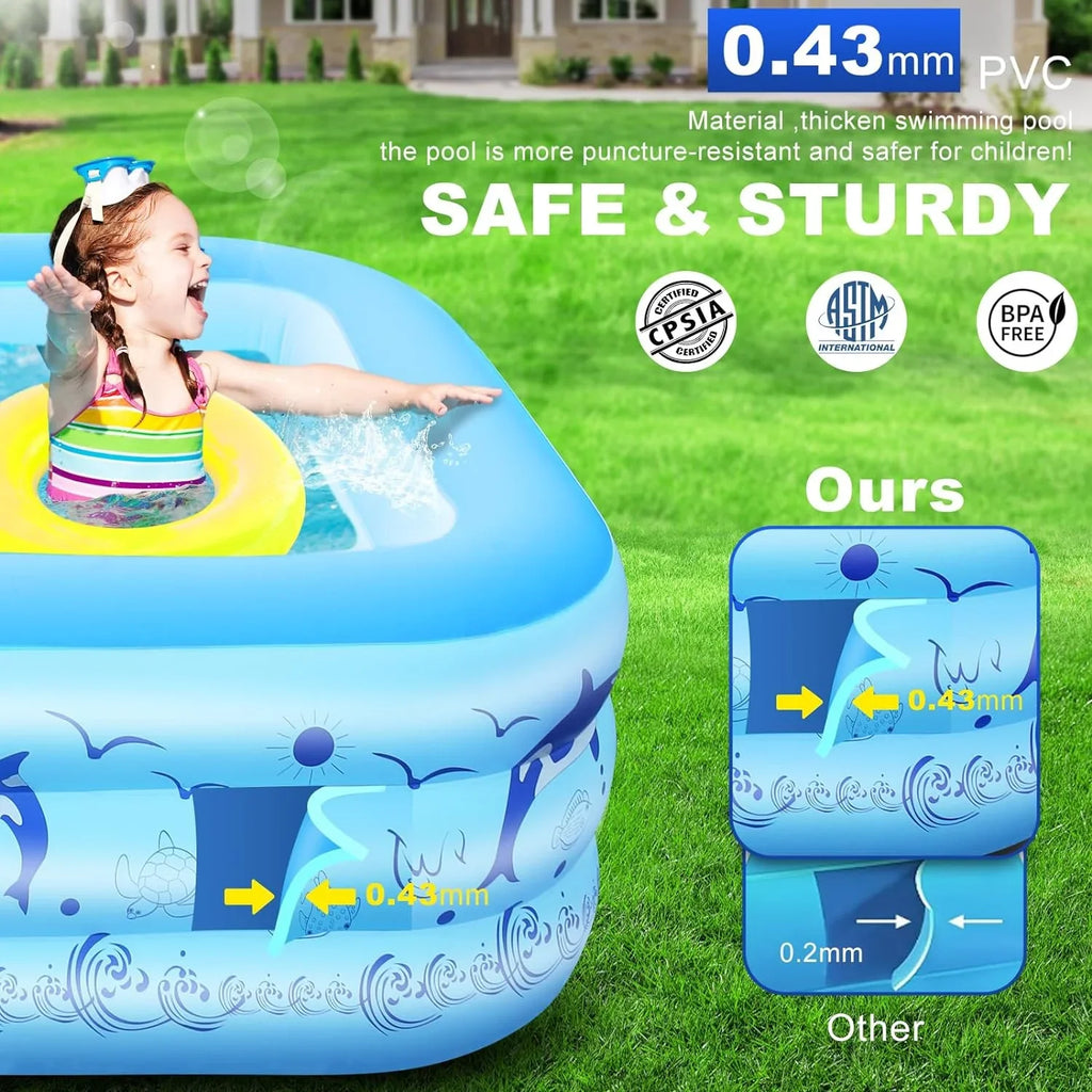Solar for 2024 Pool Inflatable for Backyard Thickened Upgraded Kids,Adults, Pool, Pool Blow Kiddle Pool Family with Swimming up Pool Powered, Large 105"x65"x25''Oversized Inflatable Lights,
