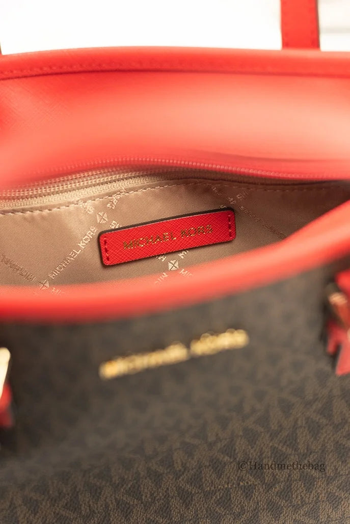 Logo (Dark Jet Sangria) Michael Travel Top-Zip Extra-Small Kors Tote Set Bag