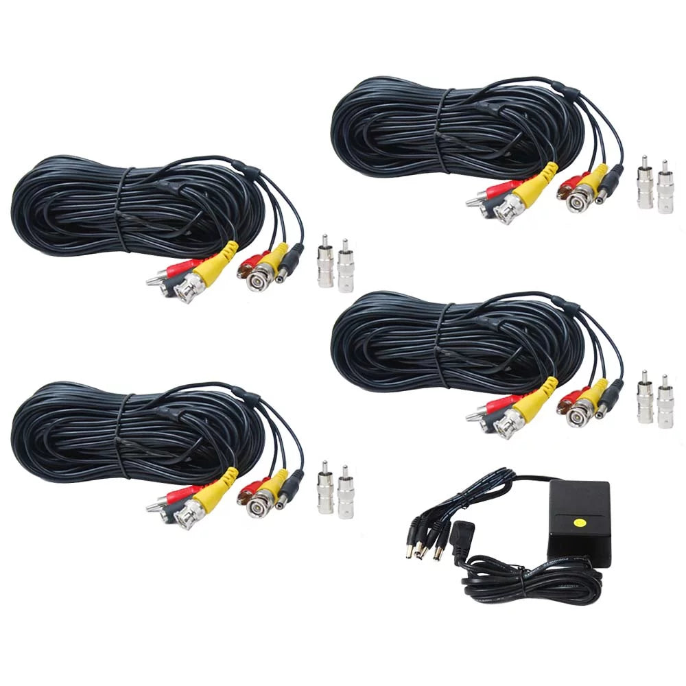 Camera RCA 4CH 50ft for Camera Wire Video VideoSecu Audio Security b4k Surveillance Cord 4x BNC 12V with Connector Power DC Power CCTV Cable