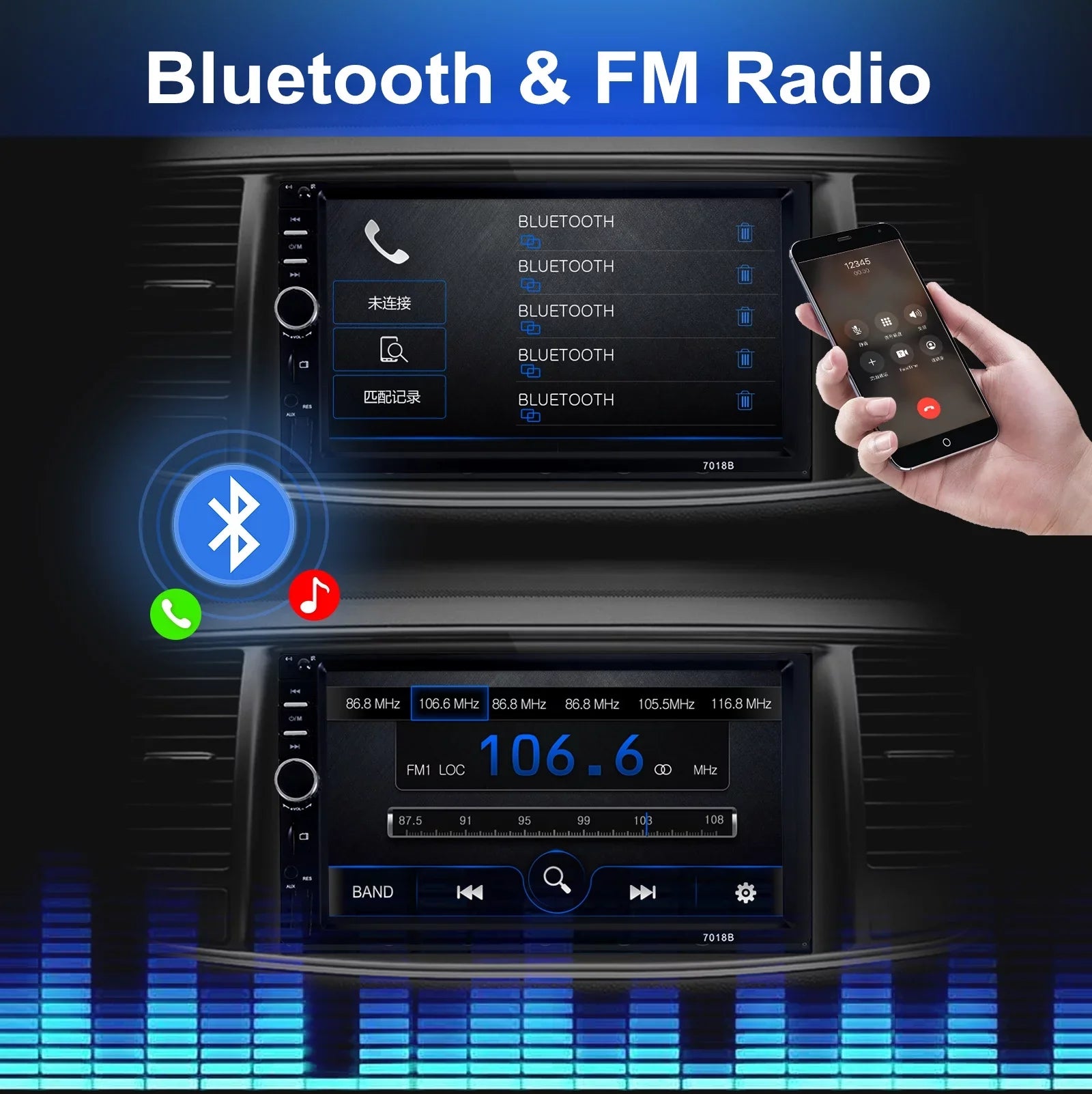 with Audio Screen with Double 7In Camera, Din Link, Stereo, Radio Player Touch Mirror USB/Car Bluetooth MP5 Car Receiver Backup Receiver Car HD Vehicle Audio