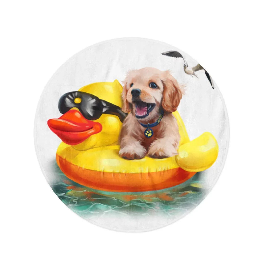 Beach Drawing on Throw Beach 60 Circle inch Towels Floats Towel Travel Labrador Mat Watercolor Beach Tapestry Circular Blanket SIDONKU Duck Round Puppy Inflatable