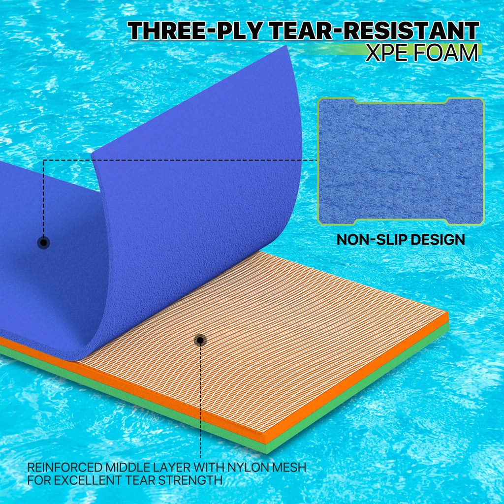 for Pool Water Tear-Resistant 3-Layer Lake Water Outdoor Pad, Mat, XPE Foam Water Recreation Lily Blue Ocean Mat River 6x2ft Float Activities, Pad Magshion Floating Floating