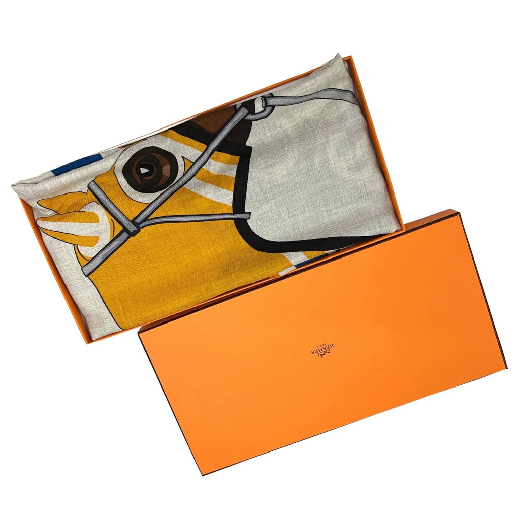 Marine Silk 22SS Scarf Stole (Like Women's Spring/Summer Natural Hermes Pre-Owned Cashmere Men's Jaune Rectangle Collection 2022 New) HERMES