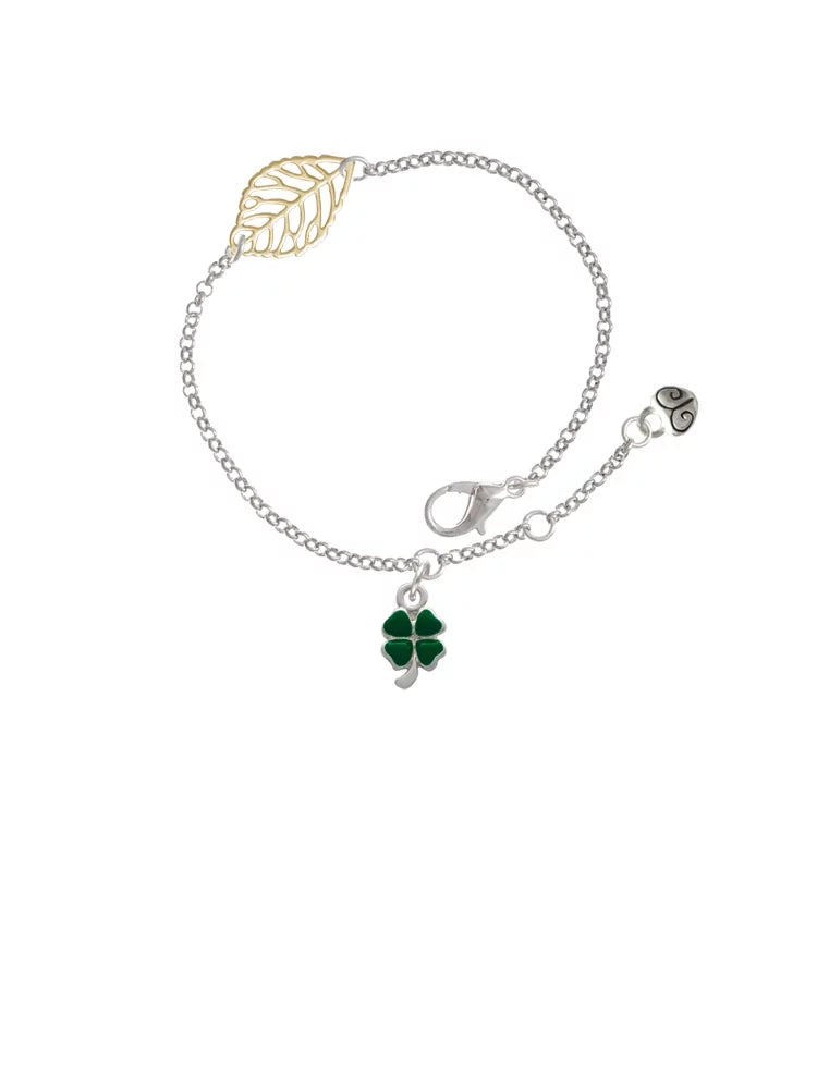 Leaf Jewelry Clover Goldtone Heart Four Delight Green Bracelet, Delicate - Mini Leaf with 6.25+1.75" Silvertone Leaves