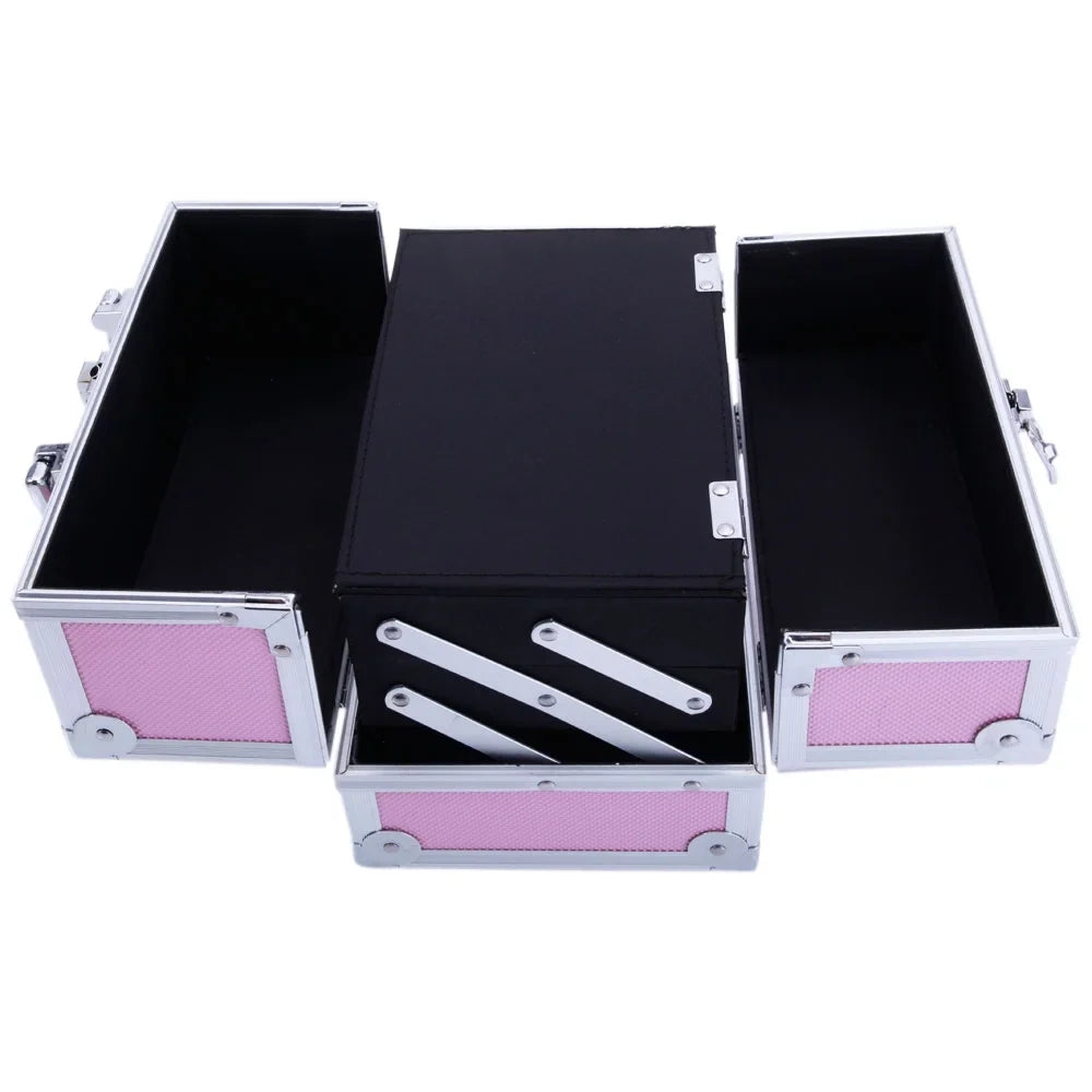 Silver Train Pink Portable Case with Bag Aluminum Mirror Makeup Case Storage Box Zimtown Lock Jewelry