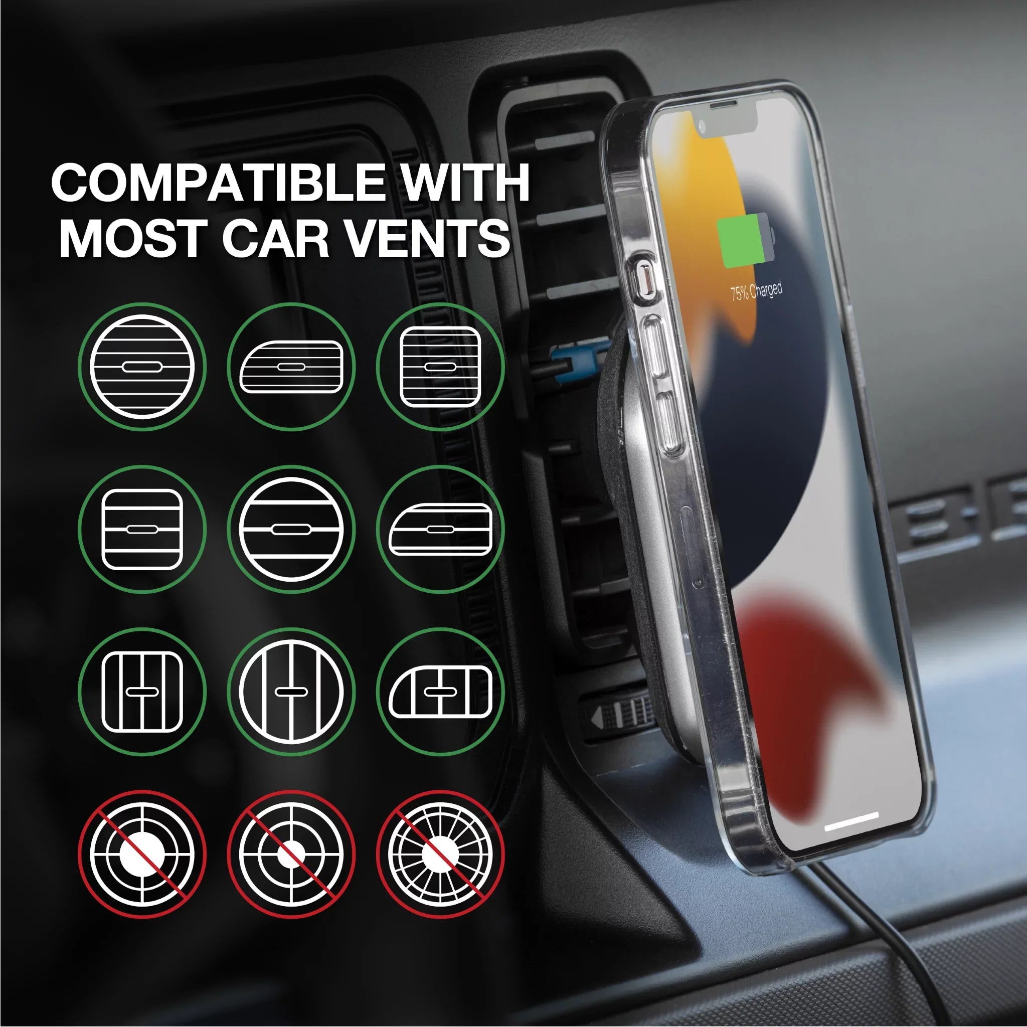 Dash/Vent Galaxy iPhone, Compatible Mount W/ Charging Scosche Magnetic Wireless MagSafe MPQ5DV-SP1