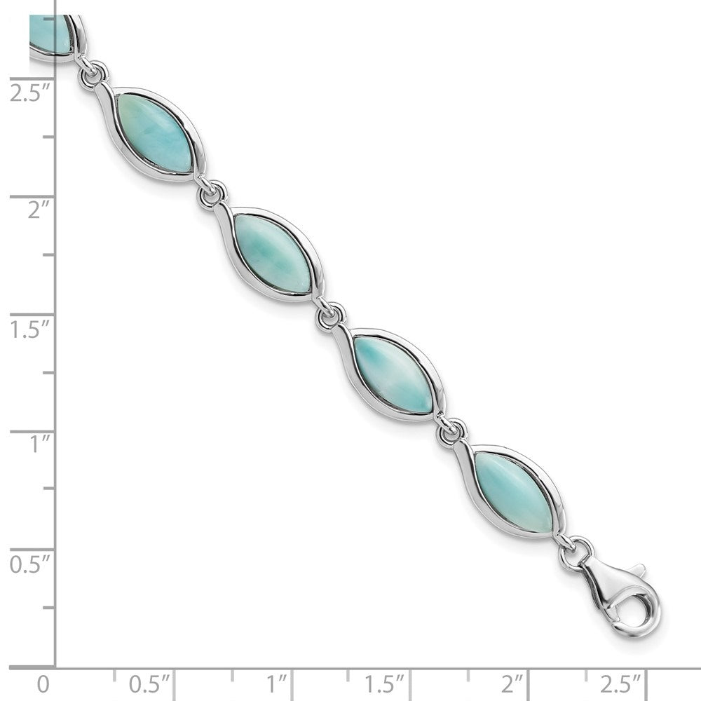 Women 8inch Auriga 925 for Larimar Plated Bracelet Shape Silver Marquise Sterling