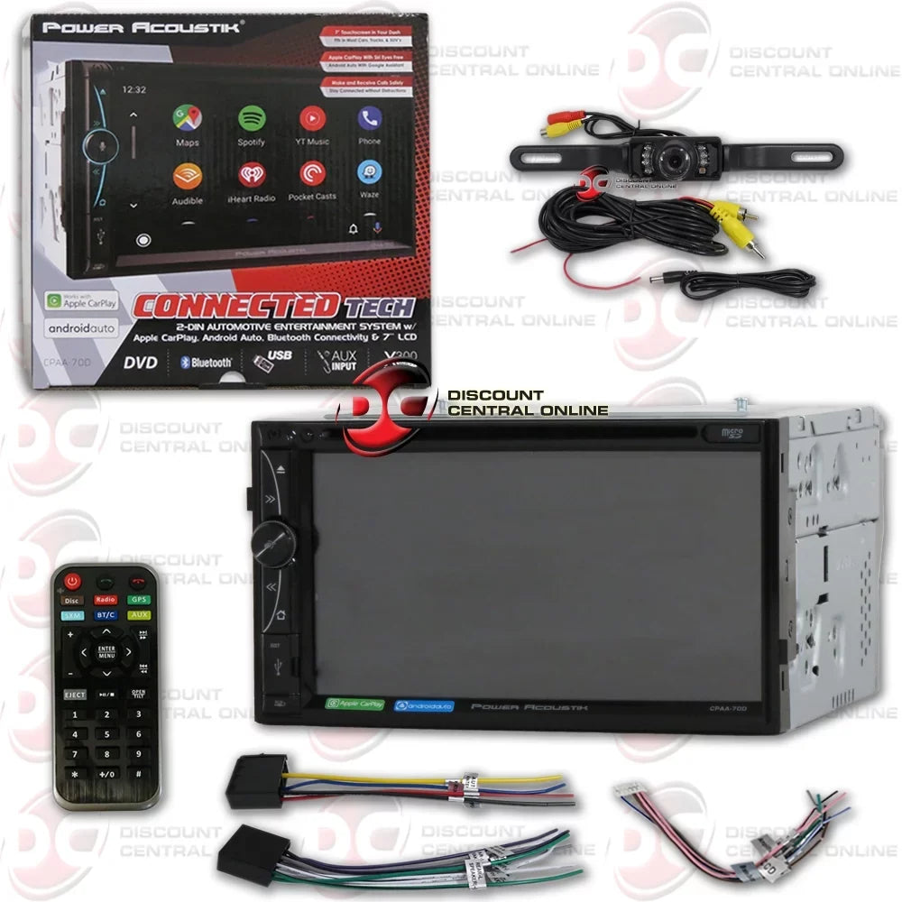 Android & Acoustik back-up 2-din W/ Apple Nightvision Power Waterproof camera Dvd Bluetooth Carplay DiscountCentralOnline with Auto 7" Stereo HL09 CPAA-70D Cd
