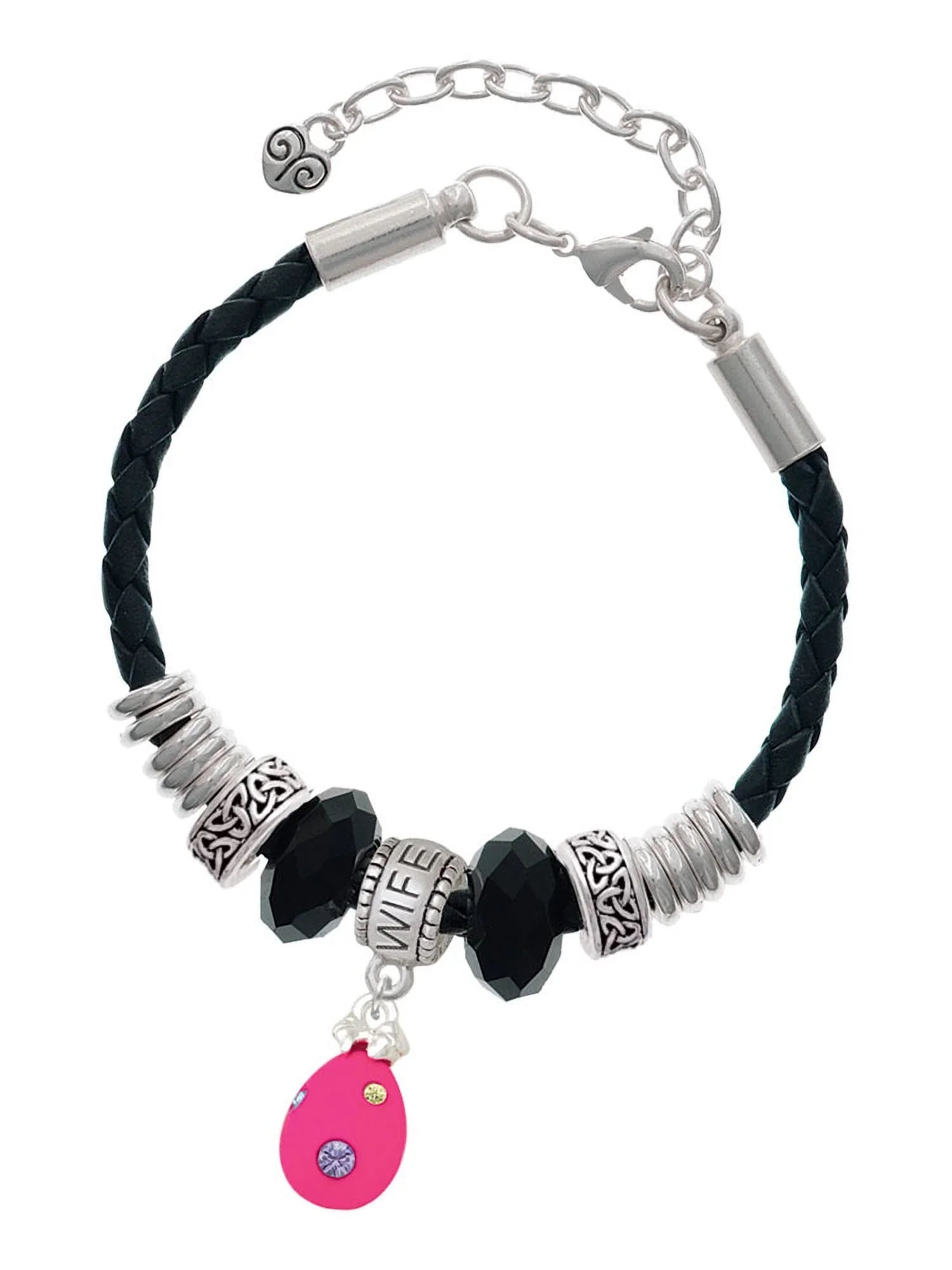 Crystal Bead Delight Egg Extender Leather Wife Hot Bracelet, with Pink Knot Color Jewelry Dots Celtic Easter 7"+2"