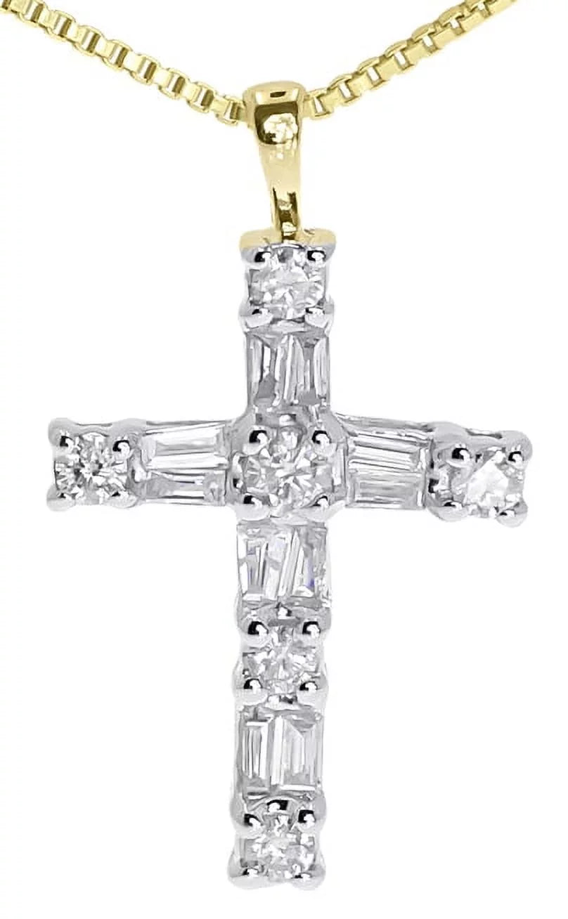 Baguette Diamond (0.50 Gold 14k Mini ct) Yellow Round Cross