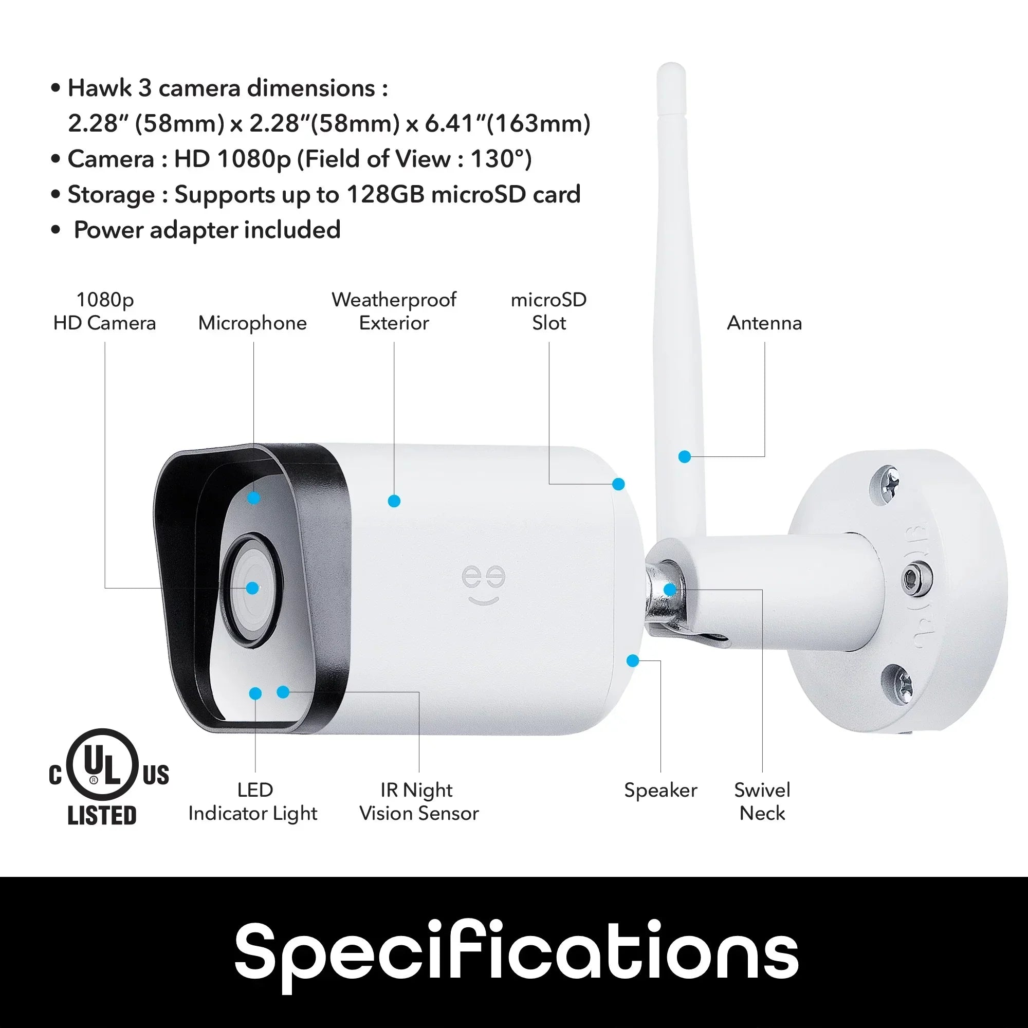 3 (Supports HD WiFi 2.4GHz Camera, Weatherproof, Security Outdoor 2-Pack Geeni Hawk IP66 1080p Only Smart Wi-Fi)
