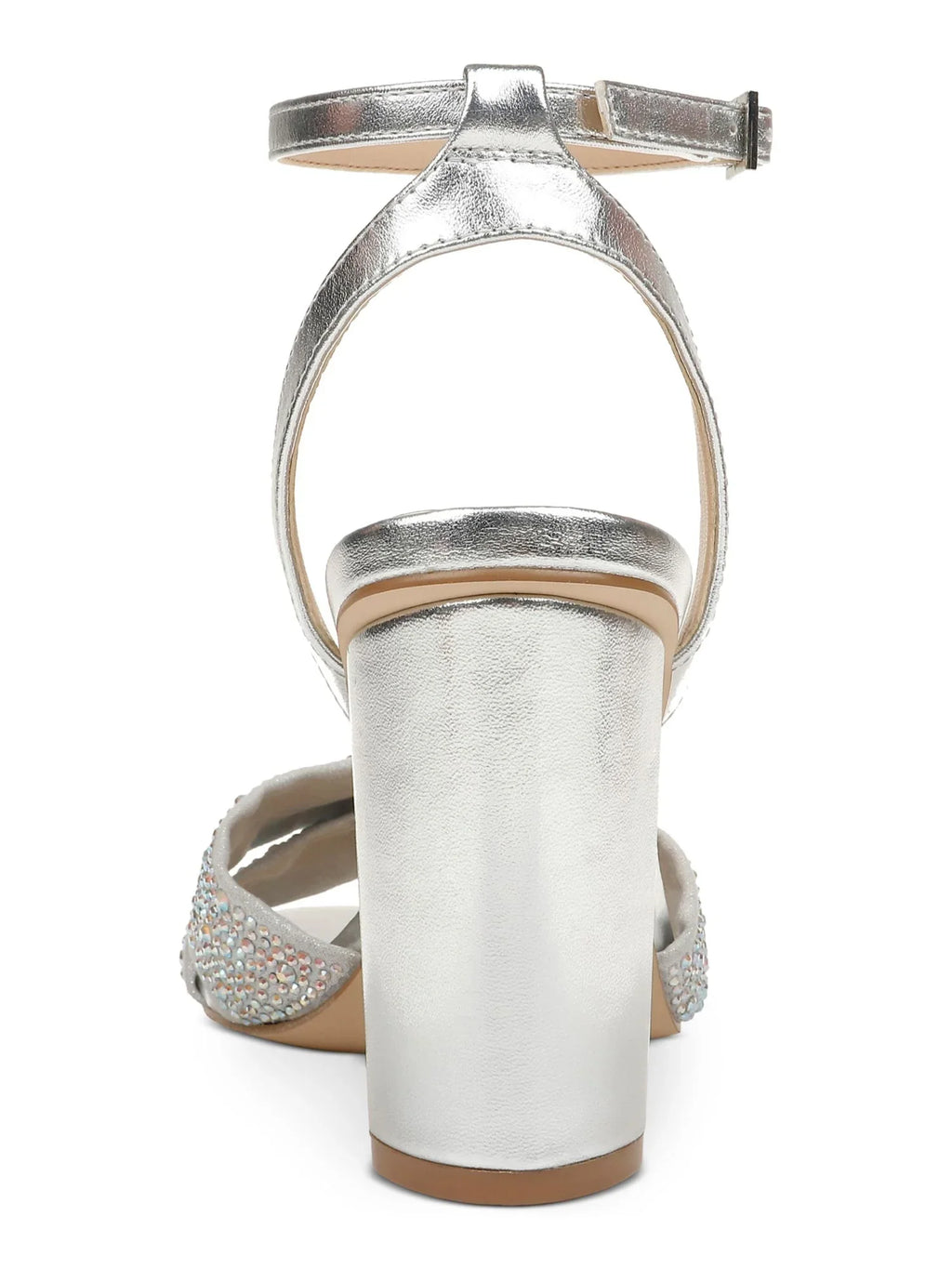 Strap Strap Toe Round M Dress Ankle MISCHKA BADGLEY Buckle Heel Block Nicoline Rhinestone Adjustable Metallic Sandal Womens Heeled Twisted Padded JEWEL 7.5 Silver Strap