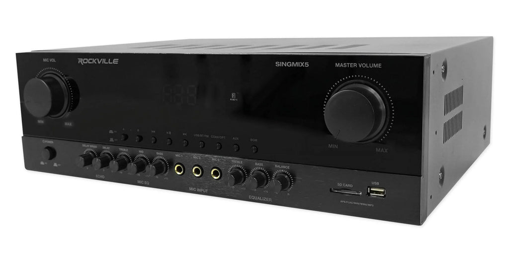 2000w Rockville Mixer+(2) Speakers 5 Receiver Black Bluetooth Home Tower SINGMIX