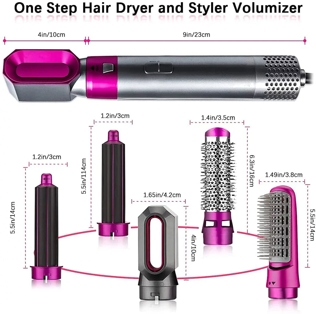 Negative Straightening Automatic Brush Heads Pink Electric Styling, Styler Dryer - Brush Curling Hair Dryer for Blow 5-in-1 Hair and with Detachable Ionic Brush - Color: