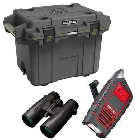 Radio Emergency with Metal/OD Elite 10x42 Bundle Trophy XLT Binoculars 50QT Cooler, Gun and Green,
