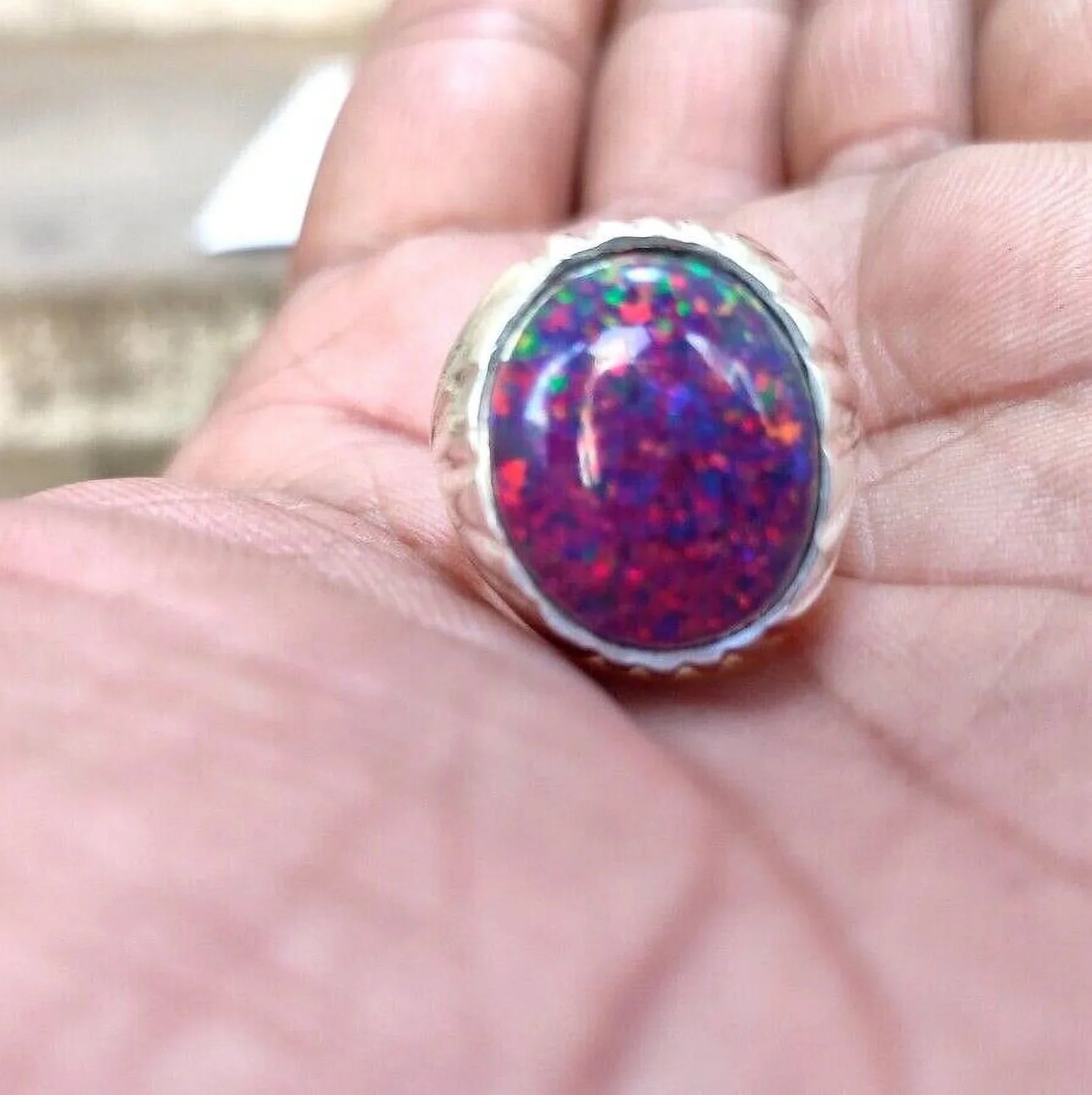 Ring, Gifted Item Her Engagement Australian Gift Opal Opal Lover Natural Ring, Fire Certified October Welo Cabochon for Birthstone Ring,
