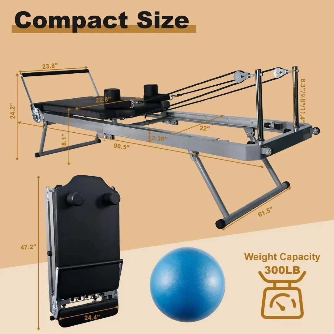 Reformer Pilates Foldable Weight Docred Gym£¬Beginners£¬Up Reformer, for with Capacity Quiet Workout Machine to Pilates Home Spring lbs 300
