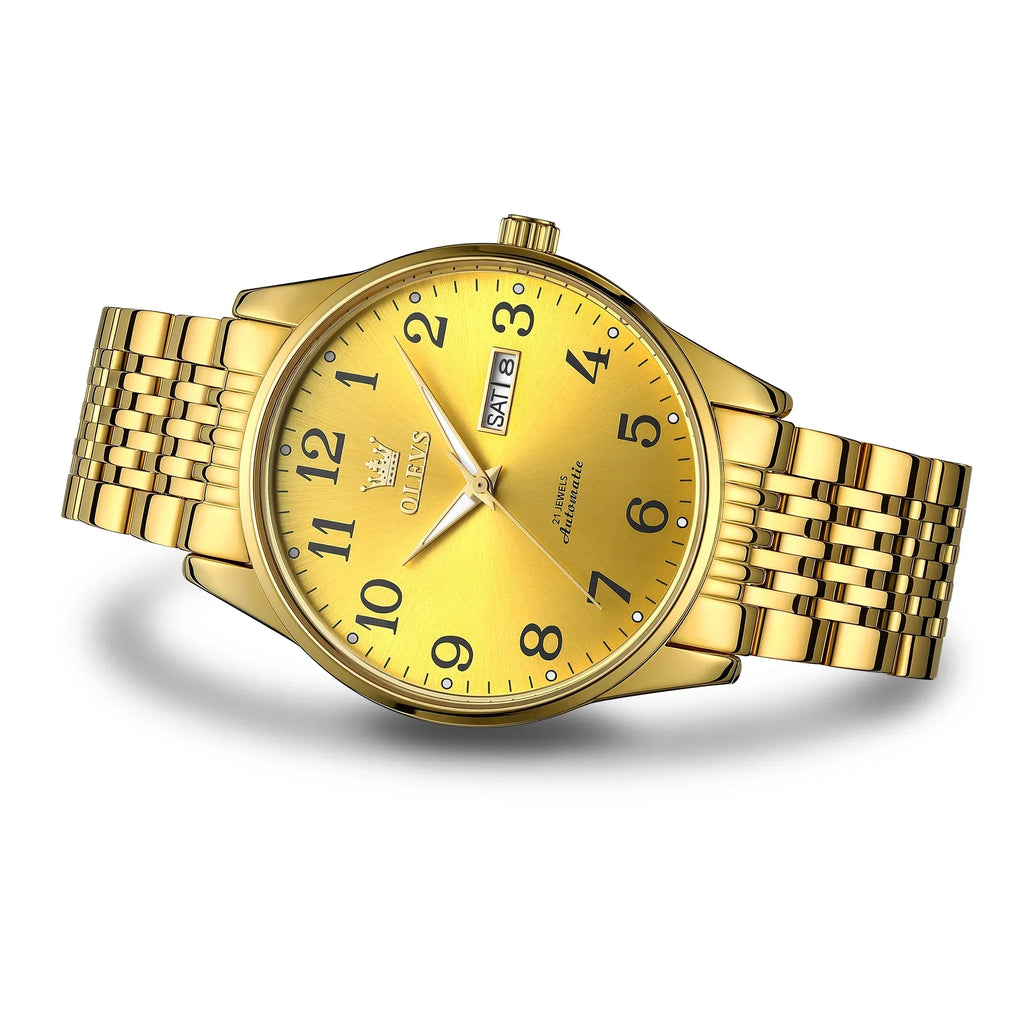 OLEVS Dial Numerals for Hombre, Watch Arabic Men Winding for Male Self Adult Gifts Men, Easy Face Waterproof Gold Reader Wristwatch Para Large Reloj