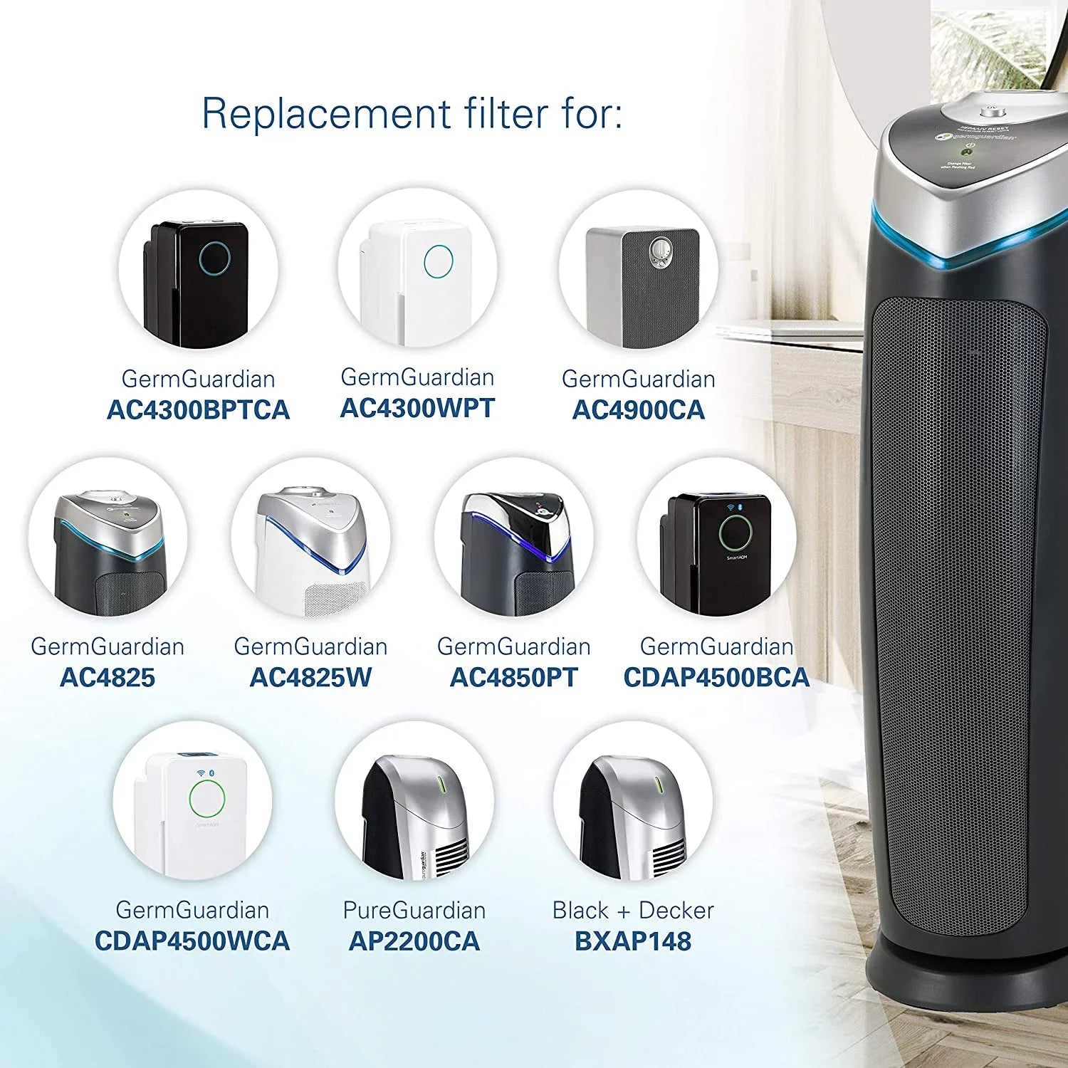 AC4825, Filter Air Purifier AC4900CA, CDAP4500BCA, and AC4825DLX, Replacement HEPA GENUINE CDAP4500WCA Guardian B for More, Germ AC4850PT, AC4300BPTCA, 1-Pack FLT4825 GermGuardian