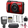 Kit SYSTEM (Red) Flash Olympus Tough - TG-7 + Camera OM Digital 32GB + Battery Extra